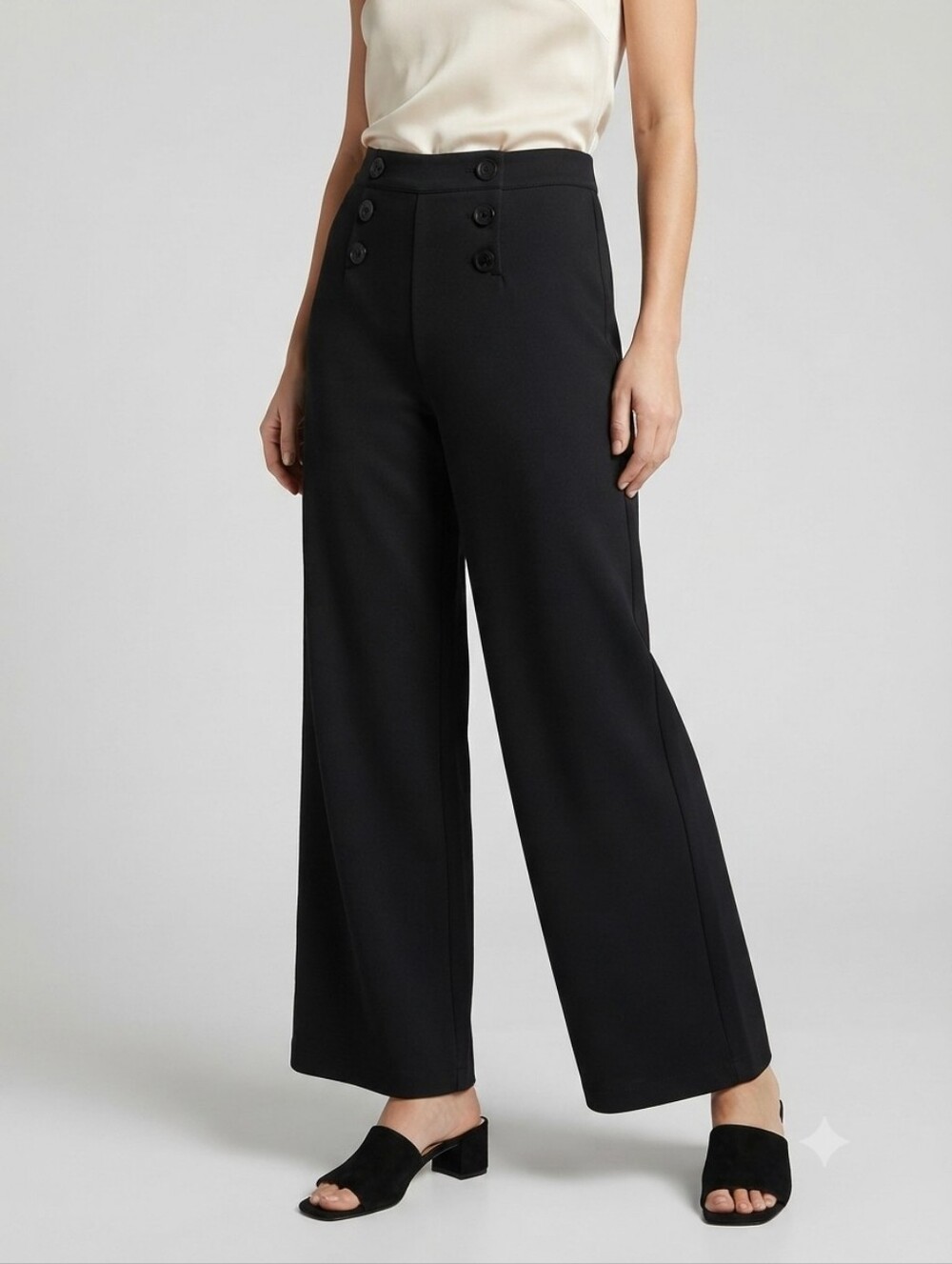 Max Studio High Rise Wide Leg Ponte Pants L Black Pull On NWT